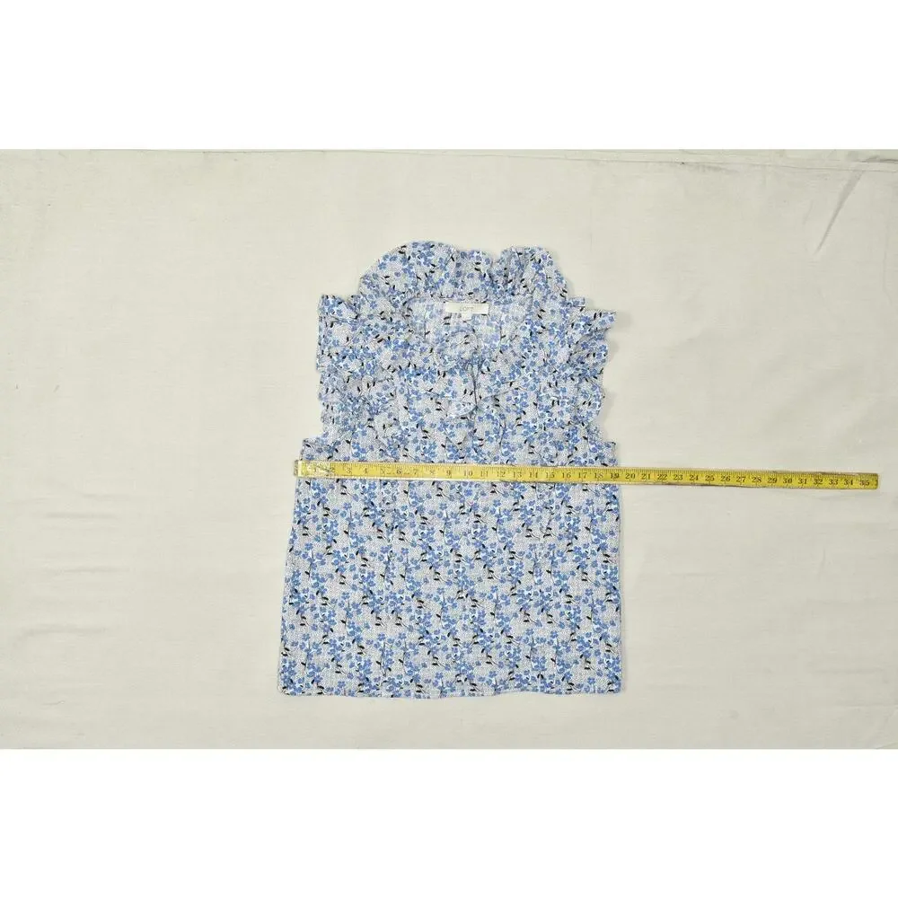 LOFT Women's Floral Ruffle Sleeveless Blouse Top Size M Blue White - Picture 6 of 8